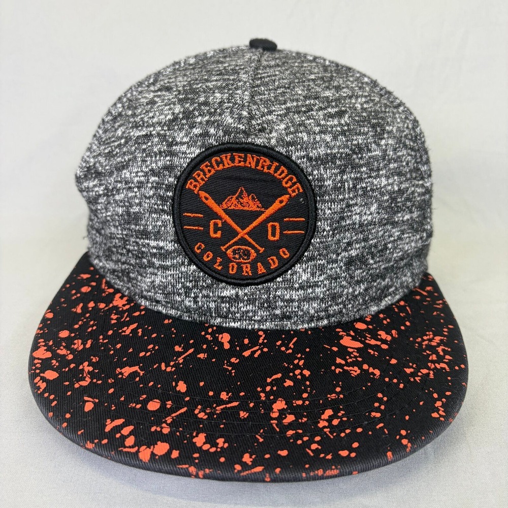 Lucky 7 Breckenridge Colorado Hat Mens OSFM Grey Orange Splatter Snapback